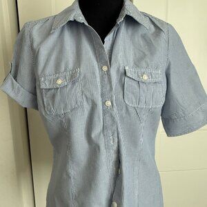 Women's American Eagle Outfitters SS Blue & White Button Up Shirt Sz 8